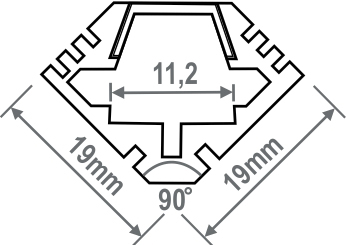Алюминиевый профиль PDS45-T для светодиодной ленты, угловой, 2000мм