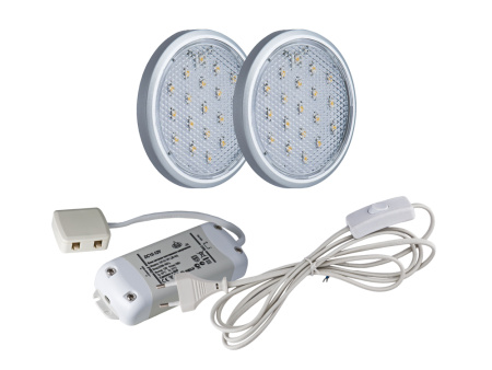 КОМПЛЕКТ ИЗ 2-Х СВЕТОДИОДНЫХ НАКЛАДНЫХ CВЕТИЛЬНИКОВ 19-12-3LED, СЕРЕБРИСТО-СЕРЫЙ, 1,9W, 5000К ХОЛОДНЫЙ БЕЛЫЙ