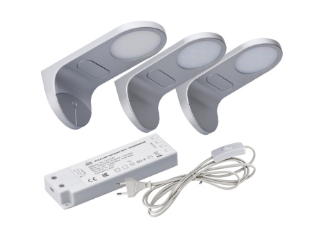 Комплект из 3-х светодиодных накладных cветильников FC-LED325 с сенсорным выключателем, серебристо-серый, 4,8W, 3200К тёплый белый